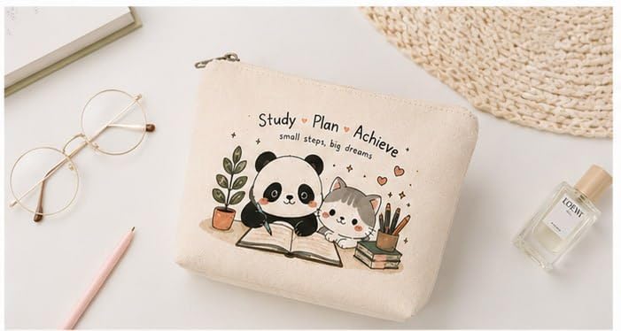 Image of DRUDRAYA Canvas Cute Panda & Cat Pouch | Storage Zipper Bag (Pack of 1)
