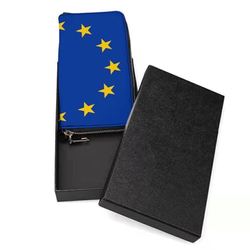 European Union Flag PU Leather Clutch Long Bifold Wallet, Coin Purse Credit Pass Case, Durable Card-Holder Money Storage for Women Men3
