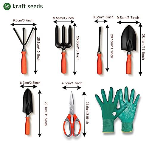 Kraft Seeds Tool Kit for Garden -7 Pcs (Cultivator, Hand Fork, Big & Small Trowels, Weeder, Garden Gloves, Garden Scissors) | Gardening Tools for Home Gardening | Best and Durable Plants Tool Set |