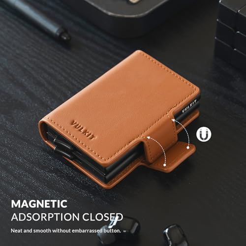 Image of VULKIT Credit Card Holder RFID Blocking Leather Automatic Pop Up Wallet Magnetic Wallet Double Card Case for Men and Women