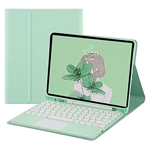 HENGHUI Touch iPad 9th Generation 8th Gen 7th Gen 10.2 Inch Keyboard Case with Touchpad iPad Air 3/Pro 10.5 Detachable Wireless Keyboard Round Keys Stand Folio Cover, MintGreen Cover