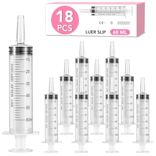 Image of 18 PCS 60ml Oral Syringe With Cap, Plastic Syringes without Needle for Medicine Dropper, Feeding Pets, Liquid Measuring, Handicrafts, Individually Sealed, Luer Slip