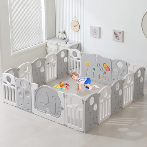 Image of LulliSpace Baby Playpen,for Kids and Toddlers,Kids Activity Centre Safety Play Yard,Safety Gates for Indoor&Outdoor,Sturdy Baby Fence Area,Portable, Educational, and Safe Play Yard 18 Panels, White