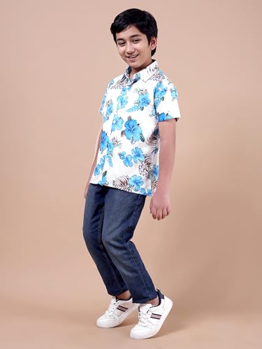 Image of Boys Printed Casual Shirt Short Sleeve Button Down Beach Shirt for Kids