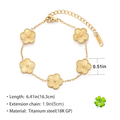 TICVSS Four Leaf Clover Bracelet for Women 18K Gold Plated Stainless Steel Lucky 4 Leaf Gold Link Bracelet Jewelry Gift for Women2