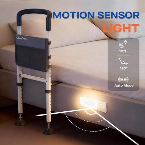 Bed Rails for Elderly Adults Safety: Bed Rails for Seniors with Motion Lights & Storage Pouch, Adjustable Bedside Grab Bar, Bed Cane with Strong Support Leg - Image 3
