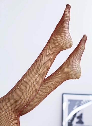Image of Sparkle Rhinestone Fishnets High Waist Tights Party Stockings for Womens