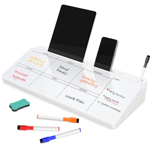 DOLLAR BOSS Glass Desk Whiteboard Calendar Small Dry Erase Board...
