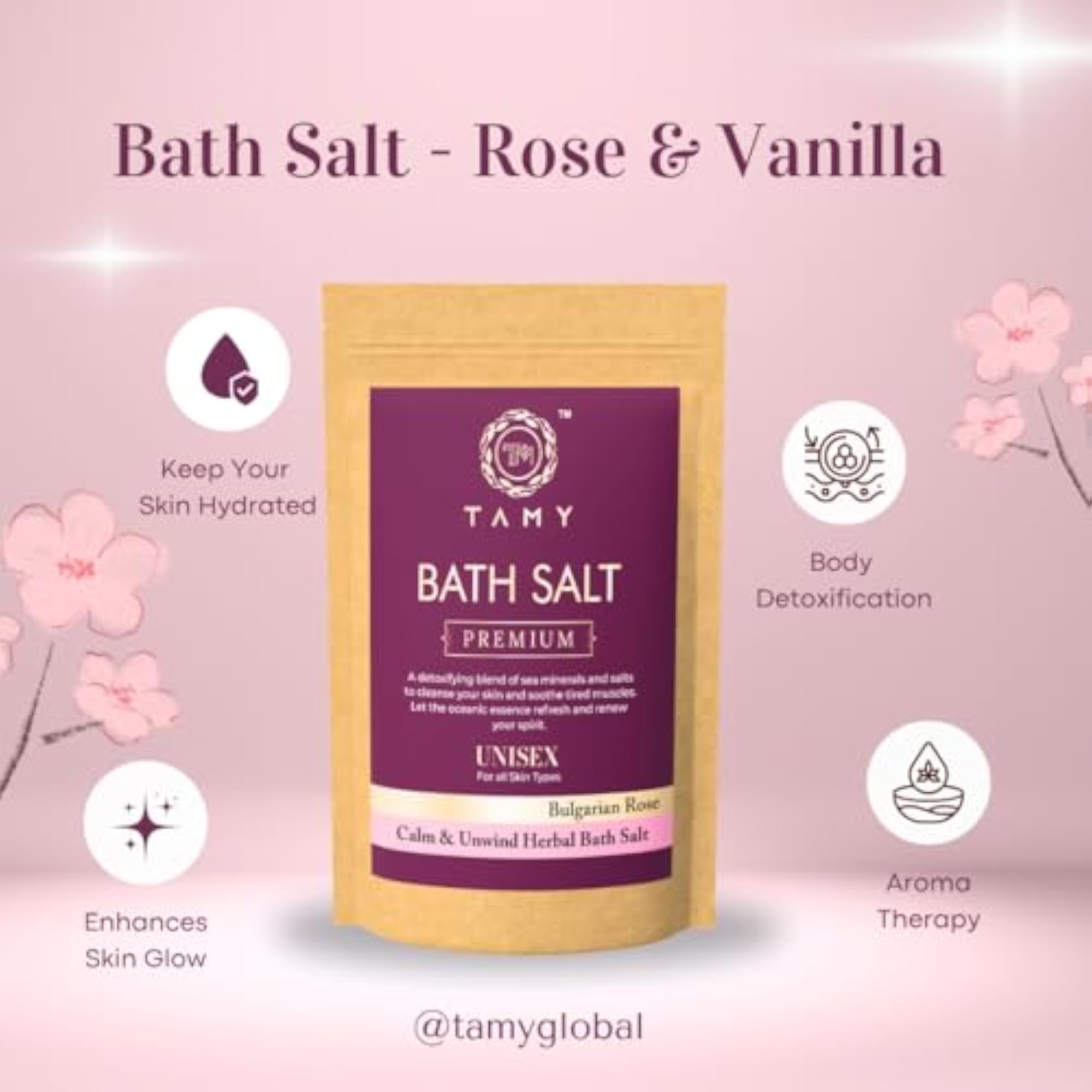 Rose & Vanilla Bath Salt 150g for Moisturizing Soaks
