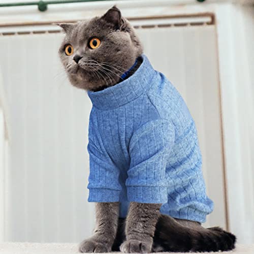 Idepet Sphynx Hairless Cats Sweater Shirt Kitten Soft Puppy Clothes Pullover Cute Cat Pajamas Jumpsuit Skin-Friendly Cotton Apparel Pet Winter Turtleneck For Cats And Small Dogs(Xx-Large, Blue) #TOP4
