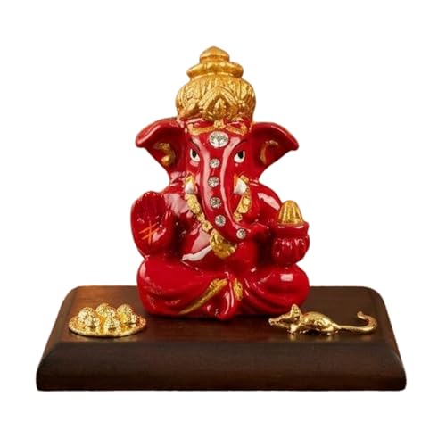 Image of eCraftIndia Red Blessing Ganesha Statue | Lord Ganesha Idol for Home Decor Car Dashboard | Ganesh Ganpati Murti Gift for Diwali Housewarming Birthday