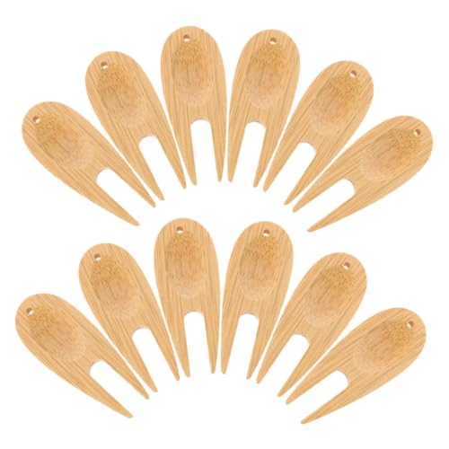 ROMISBABA 12個 木製ゴルフフォーク ゴルフピッチマーク修理ツール 芝生 用ディボットアクセサリー ポータブルグリーンメンテナンス用ボール