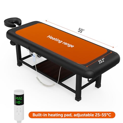 Image of pouseayar Heavy Duty Electric Stationary Massage Table with Heating Function, Backrest Adjustable and Storage Space for Treatment /Medical Spa /Facial /Beauty /Massage Bed - 30 x 75 - Black