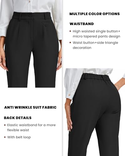 FUNYYZO Women's Stretch Business Work Pants with Pockets Wear to Work Casual Suitpants Long Straight Trousers3