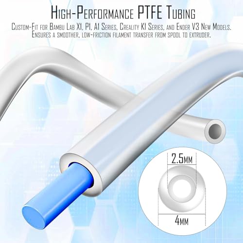 Image of PTFE Tube for 1.75mm Filament 5M(16.5ft), 2.5mm ID X 4mm OD 3D Printer Tube for 1.75mm Filament Bowden Ender, Bambu Lab A1 /A1 mini /P1P /P1S /X1C Creality K1 /K1 Max /Ender 3 V3(Transparency)
