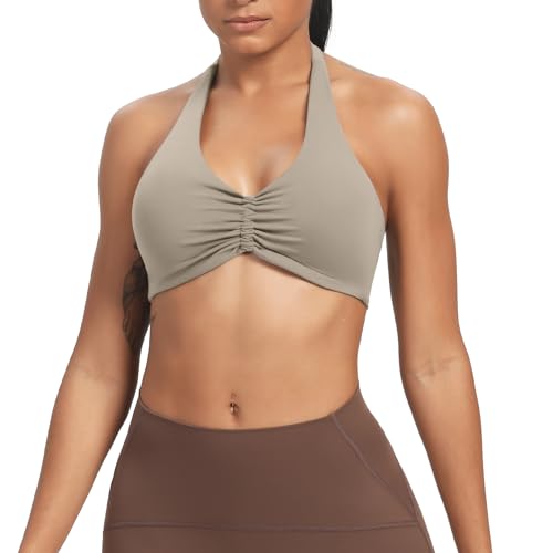 Image of Aoxjox Women's Workout Sports Bras Fitness Taylor Scrunch Halter Bra Yoga Crop Tank