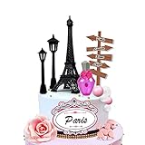 16 PCS Black Tower Cake Topper Decoration for Birthday Bridal Shower Wedding Girl Celebration Gift