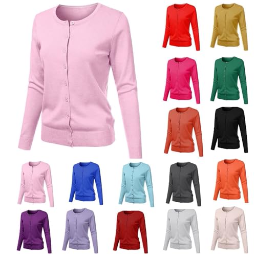 Chaqueta de punto para mujer, ligera, manga larga, cuello redondo, tira de botones, jersey de punto, chaqueta de verano fina, chaqueta de verano monocolor, elegante chaqueta bolero, chaqueta de