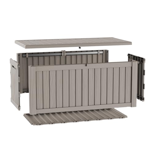 Image of 200 Gallon Large Outdoor Storage Box Waterproof, UV Resistant Resin Deck Box with Hydraulic Rod & Lockable Latch for Patio Furniture, Outside Storage Box for Garden Tools, Patio Cushions, Gray