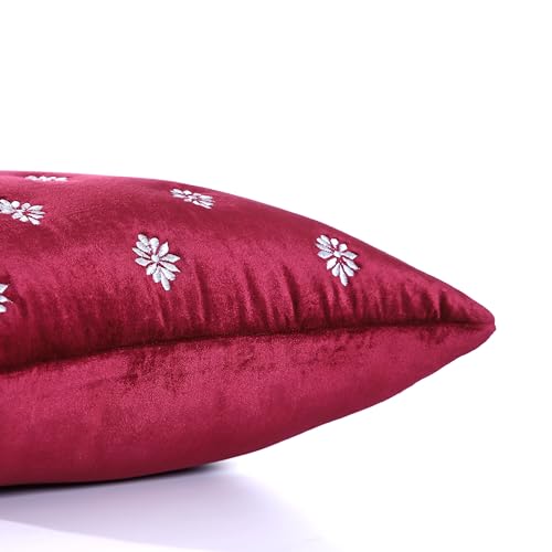 Image of Home- The Best is for You Quilted 18x18 Inch Burgundy Velvet Cushion Cover Pack of 2