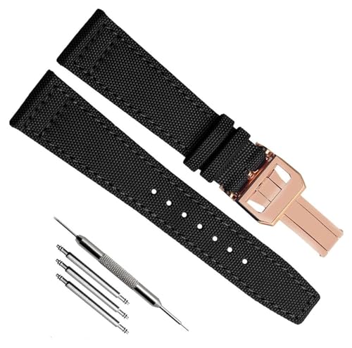 Bracelet de montre en nylon noir 22mm ultra résistant boucle or rose pour montre pilote