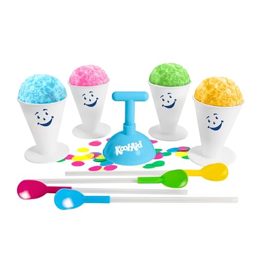 Kool-Aid Deluxe Snow Cone Party Kit - 4 Reusable Snow Cone Cups 4 Spoon Straws Snow Cone Shaper Colorful Confetti - Birthday Party or Summer Cookout Serving