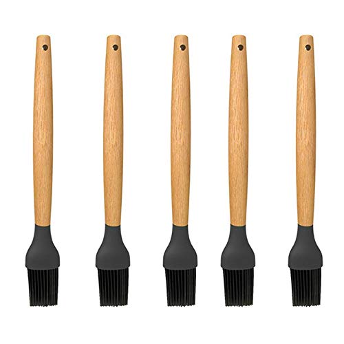 Giwnhvx 5 cepillos de silicona para barbacoa práctico para aceite para condimento utensilio para cocina mango de madera cepillo para aceite
