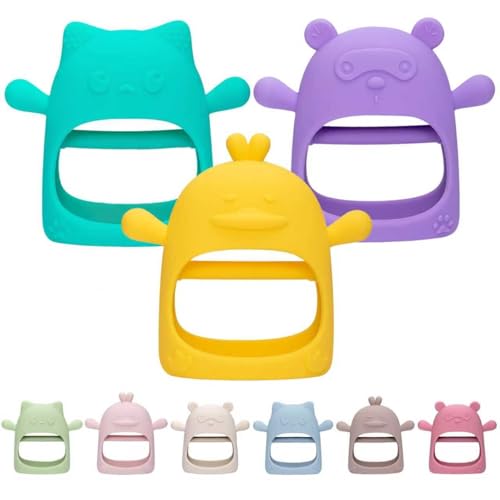 Image of AQXYTK 3 Pack Baby Teething Toy, Food Grade Silicone Baby Teething Mittens, Anti Drop Wrist Hand Teether Toys for 0-6 6-12 Months, Infant Chew Toys for Sucking Needs, BPA Free (Candy)