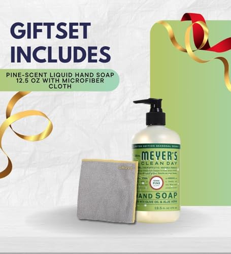 Clean Day Organic Iowa-Pine Scent Liquid Hand Soap 12.5 oz Bundle with Microfiber Cleaning Cloth — Iowa Hand Soap with Fresh Aroma for Gentle Cleansing and Easy Cleanup — Gift Set (2 Items)