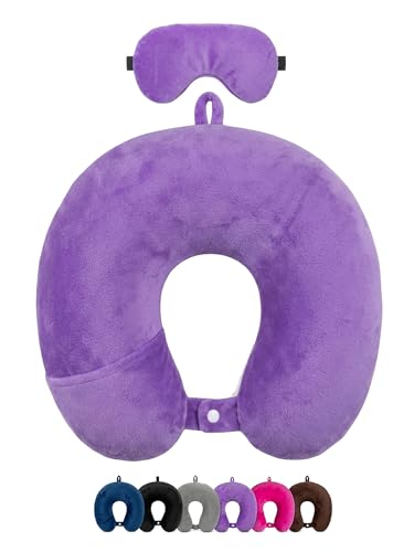 Image of Premium Travel Neck Pillow with Eye Mask for Men & Women, Soft Comfortable Head Rest Neck Support Pillow for Airplane Flight Car Train Bus Travel, Sleeping Eye Mask Neck Pillow Combo