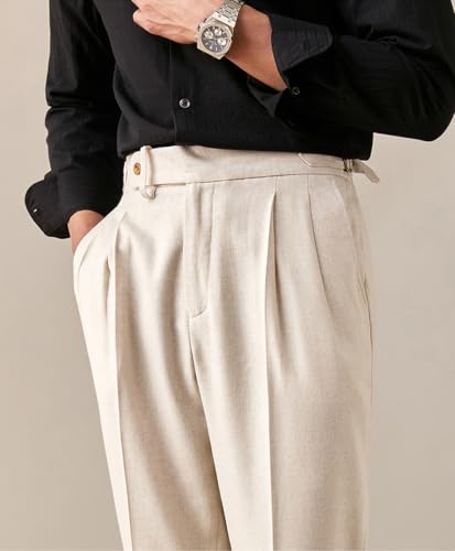 Ceehuteey Men's Casual Pants Linen High Waisted Comfortable Lightweight Summer Trousers4