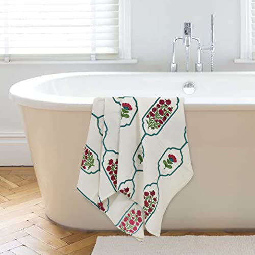Image of Mafatlal Madhuban Cotton Waffle Towel Set (1 Bath 147x76 cm + 4 Hand 76x38 cm) | 250 GSM | High Absorbent Hand Block Print | Samba Color