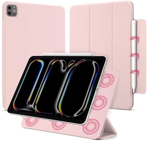 for iPad Pro 11 inch M5/M4 Case (6th/5th Generation, 2025/2024), Auto Sleep/Wake and Magnetic Closure, Slim Trifold Stand Case, PU Leather Cover,Support Apple Pencil Pro, Pink