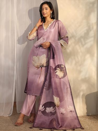 Image of Libas Printed Silk Blend Straight Kurta Set For Women | daily wear suit