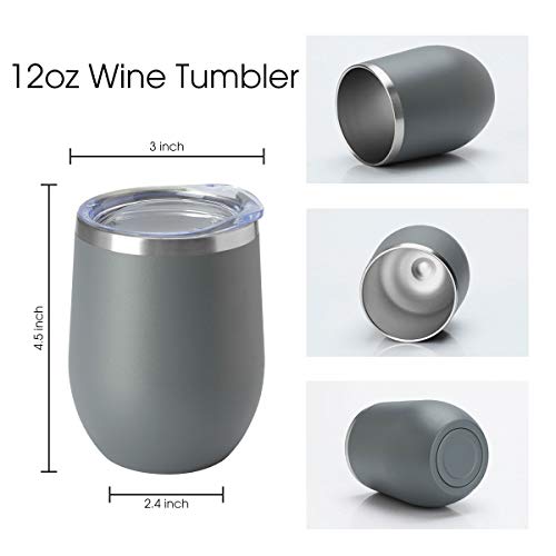 HASLE OUTFITTERS 12oz Wine Tumbler with Lid Stemless Wine Glasses Double Wall Vacuum Travel Mugs stainless steel Coffee Cup for Cold & Hot Drinks Wine Coffee Cocktails Beer 6 Pack Grey - Thumbnail 3