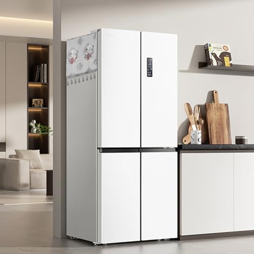 Image of HASTHIP 1Pcs Fridge Cover Floral Tassel Print Refrigerator Dust Cover with Pockets,26.3x55 Inches Polyester Dust Kitchen Refrigerator for Side-by-Side