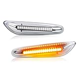 D-Lumina Chrome LED Side Marker Turn Signal Lights Assembly for BMW E90 E91 E92 E93 E46 E53 E60 E61 X3 E83 X1 E84 E81 E82 E87 E88 Side Marker Light, Clear Lens Amber Side Marker Lamp, Pack of 2