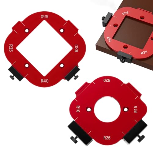 2 Stück Runde Eckradius Schablone mit R10/15/20/25 und R30/35/40/50 Radius, 4 in 1 Radius Jig Router Schablonen für Holzbearbeitung,Aluminiumlegierung Eckradius Frässchablonen mit Quadratische Bohrung