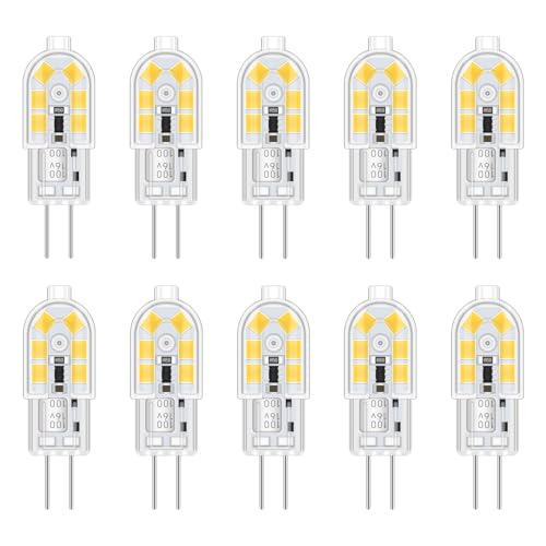 Akynite Bombillas LED 12V 2W Blanco Frio 6000K para Camper, 200LM, 12 SMD, Equivalente Halógena Bi Pin G4 10W 20W, G4 LED 12V Fria para Campana Cocina/Piscina, No Regulable, Pack de 10