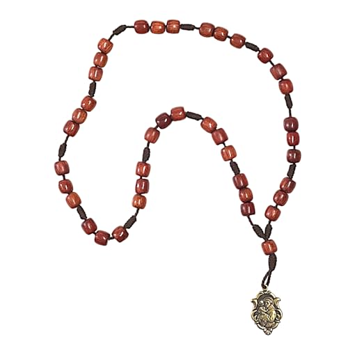 Catholica Shop Saint Anthony Wooden Beads Corded Chaplet Rosary with Antique Gold Medal. Made in Brazil