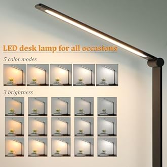 LED Desk Lamp with USB Ports,Touch Desk Lamps for Home Office with 5 Color Modes,3 Brightness Desk Light with Small Night Light,Reading Lamp Table Lamp for Bedroom Bedside Study Black （with adapter）