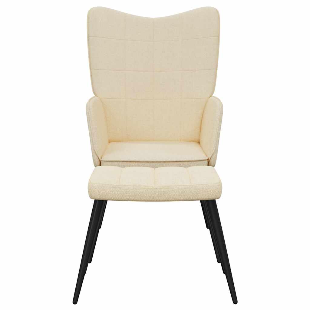 Sillón de relax con taburete de tela crema acolchado ergonómico con reposabrazos y respaldo, muebles de salón para salón y oficina, giratorio, moderno escandinavo, pequeño y cómodo