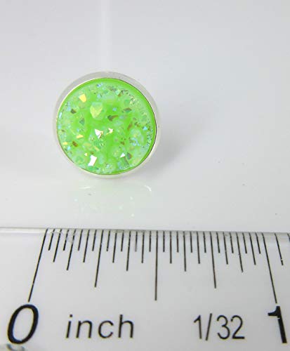 Silver-tone Lime Green AB Faux Druzy Stone Stud Earrings 12mm