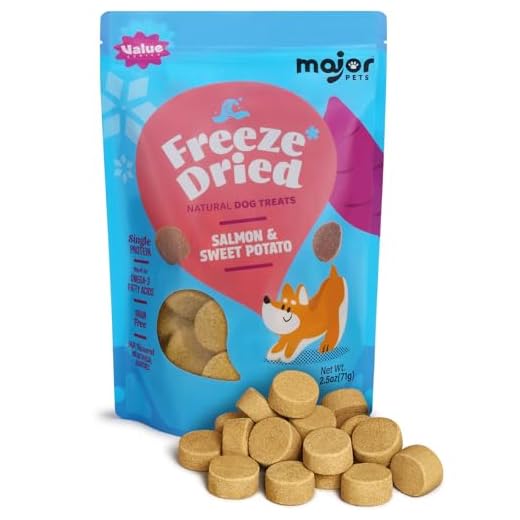 MAJOR PETS Freeze Dried Dog Treats, Wild-Caught Salmon & Sweet Potato, Omega 3 for Skin & Coat Support, Limited Ingredient High Protein Grain Free Training Reward & Meal Topper, Made in the USA, 2.5oz