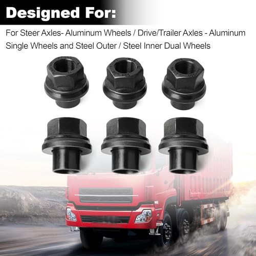 Image of 6PCS Two-Piece 19mm Sleeve Flanged Wheel Lug Nuts, M22x1.5 Hex 33mm for Heavy Duty Truck Semi Truck Fit Steel Dual Wheels with Hub Piloted Seat & 26mm Bolt Hole Size (6)