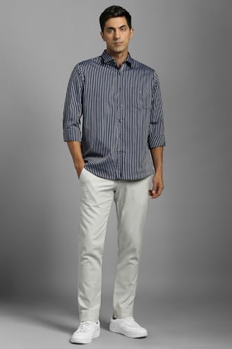 Image of Louis Philippe Men's Slim Fit Signature Oxford Easy Care, Natural Stretch Full Sleeve Stripe Casual Shirt