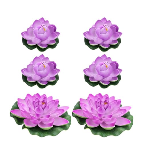 RORPOIR 6 Piezas Nenúfares Artificiales Decoración De Estanque De Flores De Loto Estanque Decoración Lirio De Agua Flotante Artificial Lirio De Agua Artificial Plantas De Peces Violet