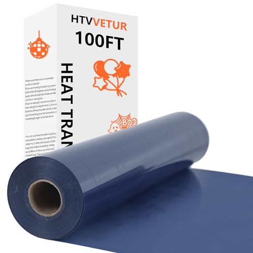 Image of HTVVETUR Navy Blue Iron on Vinyl Roll 12 inch x 100ft, HTV Heat Transfer Vinyl, Easy Cut Weed Vinyl for DIY T-Shirt Crafts & Cutting Machines (Navy, 100ft)