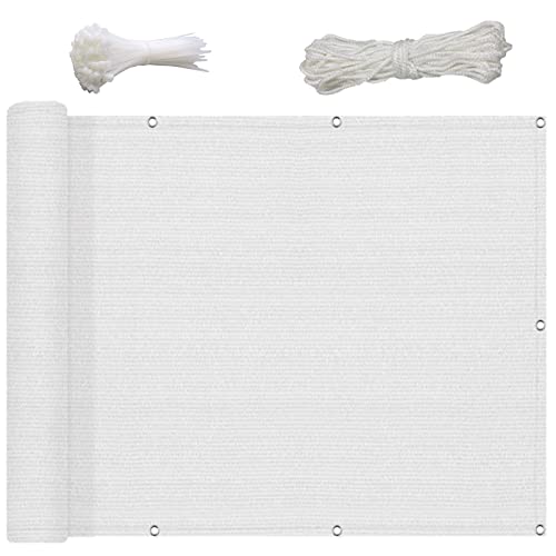 Valla de protección solar y viento para balcón, 65 x 550 cm, para patio, terraza, color blanco, 220 g/m², panel de valla antiespía para jardín (26 x 217 pulgadas)