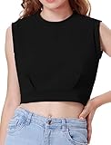 EXARUS Girls Tank Top Athletic Sleeveless Crew Neck Elastic Waist Workout Gym Dance Loose Top 6-14Y Black 10Y
